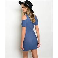 Blue Cold Shoulder Dress - HOTSUGARBOUTIQUE