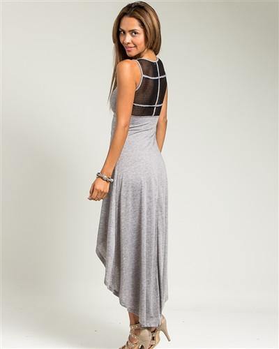 Gray Mesh Back Hi-Low Maxi Dress - HOTSUGARBOUTIQUE