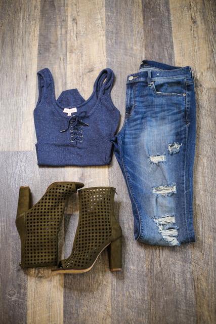 Navy Lace up bodysuit - HOTSUGARBOUTIQUE
