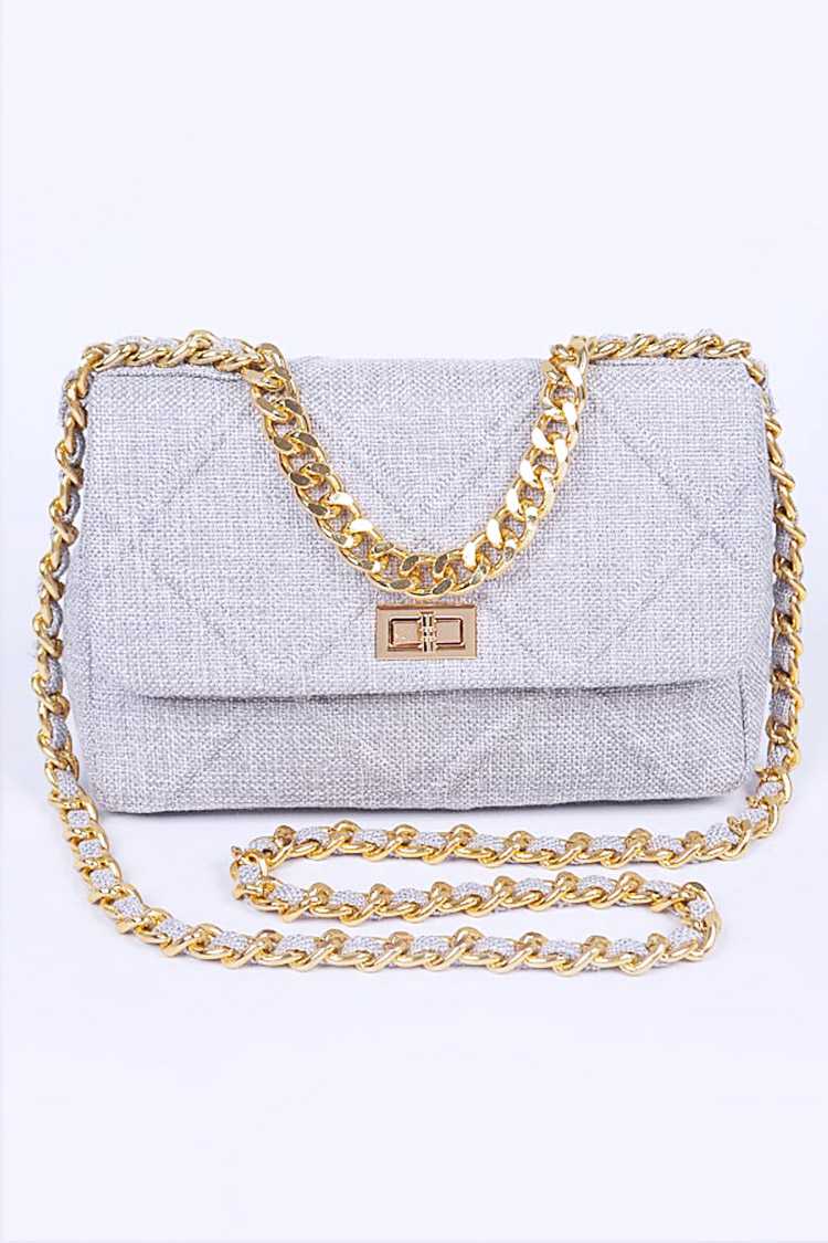 Chunky Chain Oversize Linen Shoulder Bag