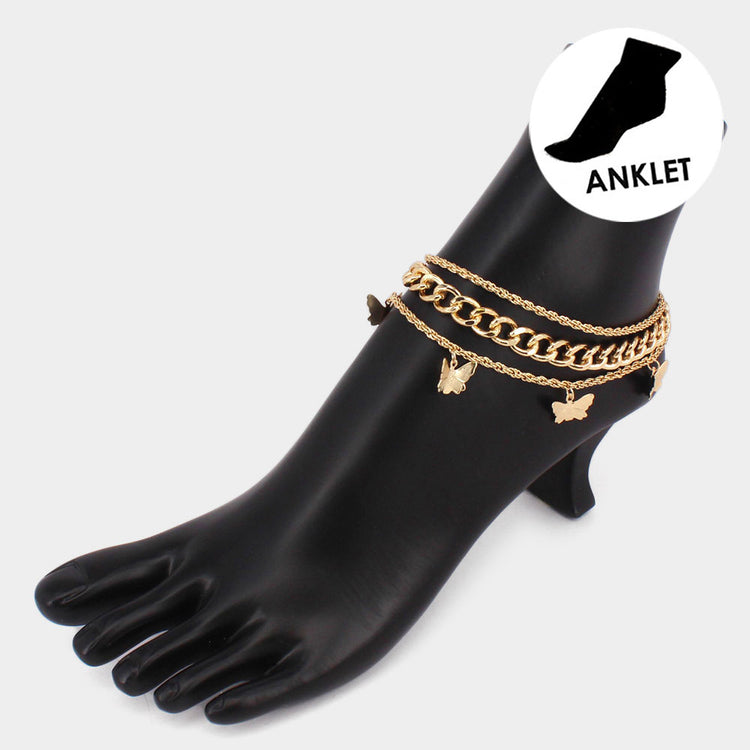 Butterfly Charmed Anklets - Gold