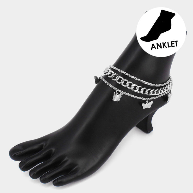 Butterfly Charmed Anklets - Silver