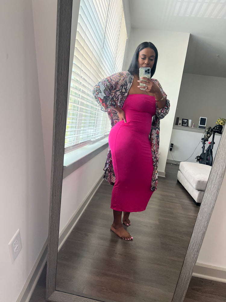 Fuchsia Bandeau Midi Dress