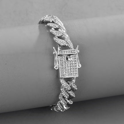 Iced Out Cuban Link Bracelet-silver