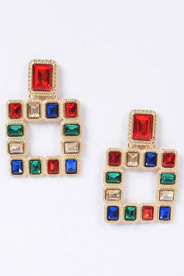 Crystal Square Drop Earrings