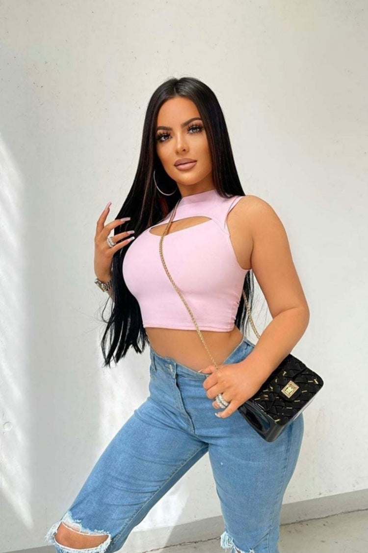Cut it Out Crop Top- Pink