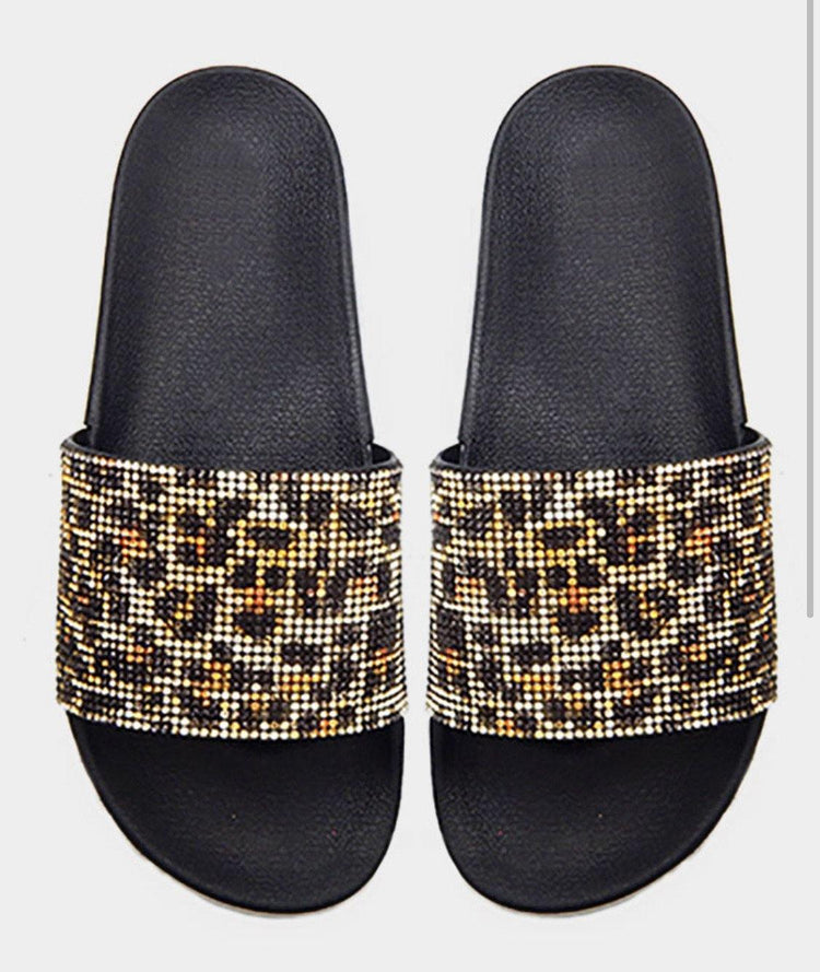 Leopard Crystal Slides - HOT SUGAR BOUTIQUE