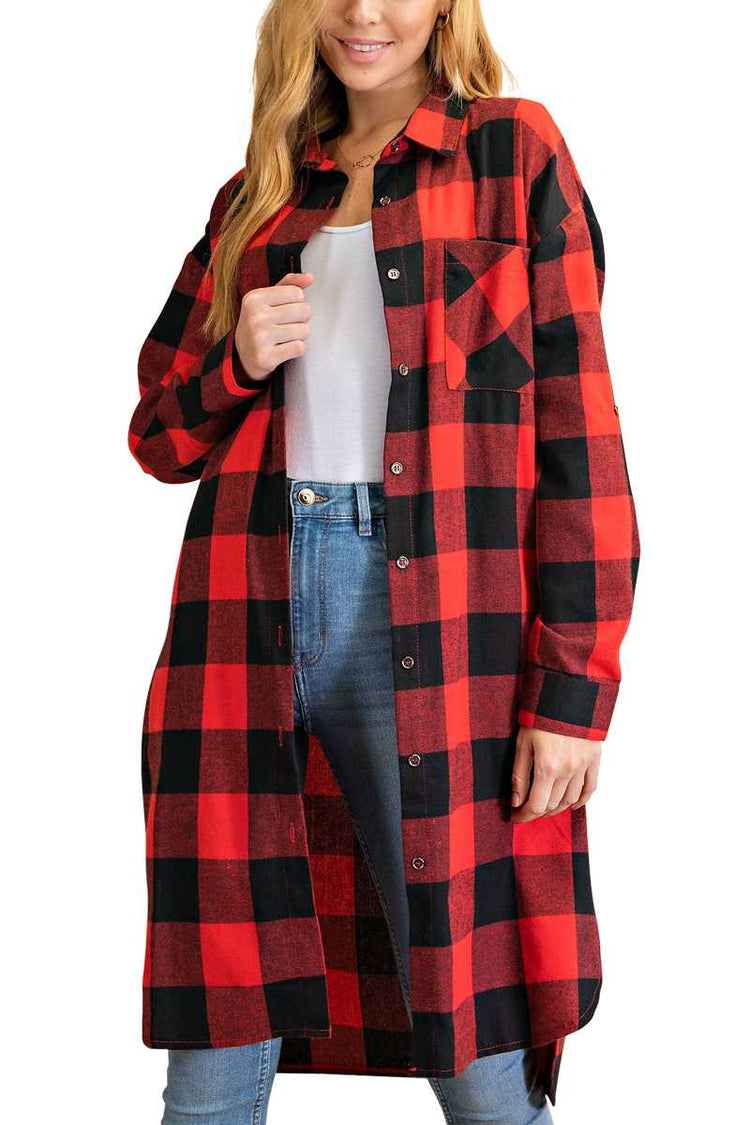 Long Plaid cardi-shacket