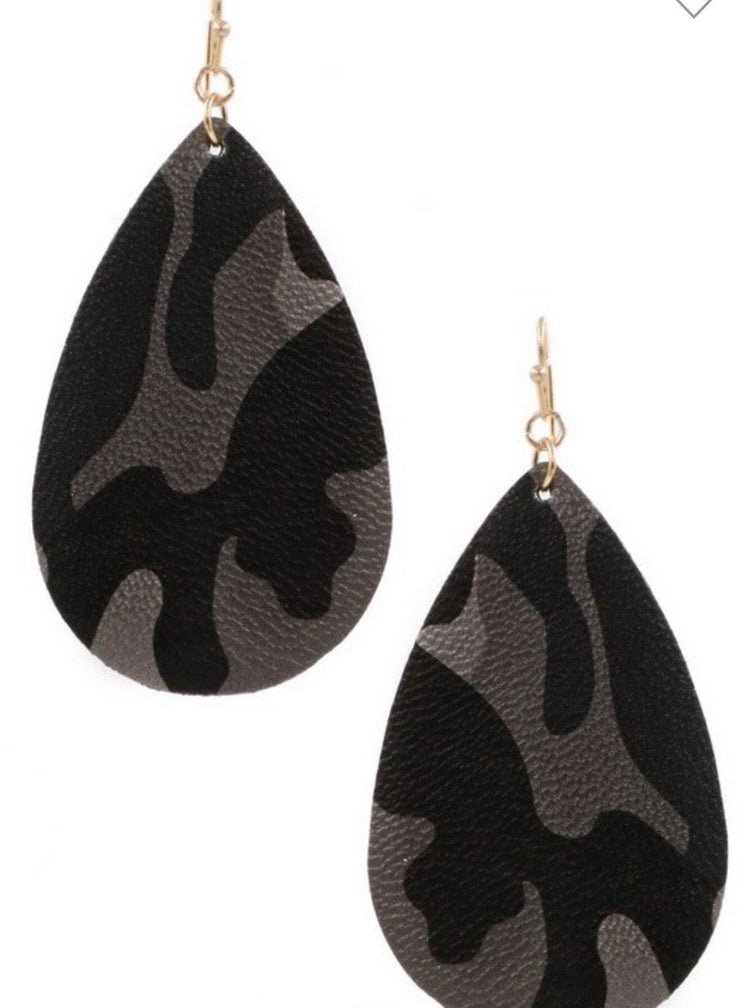 Camo Drop Earrings- Gray - HOT SUGAR BOUTIQUE