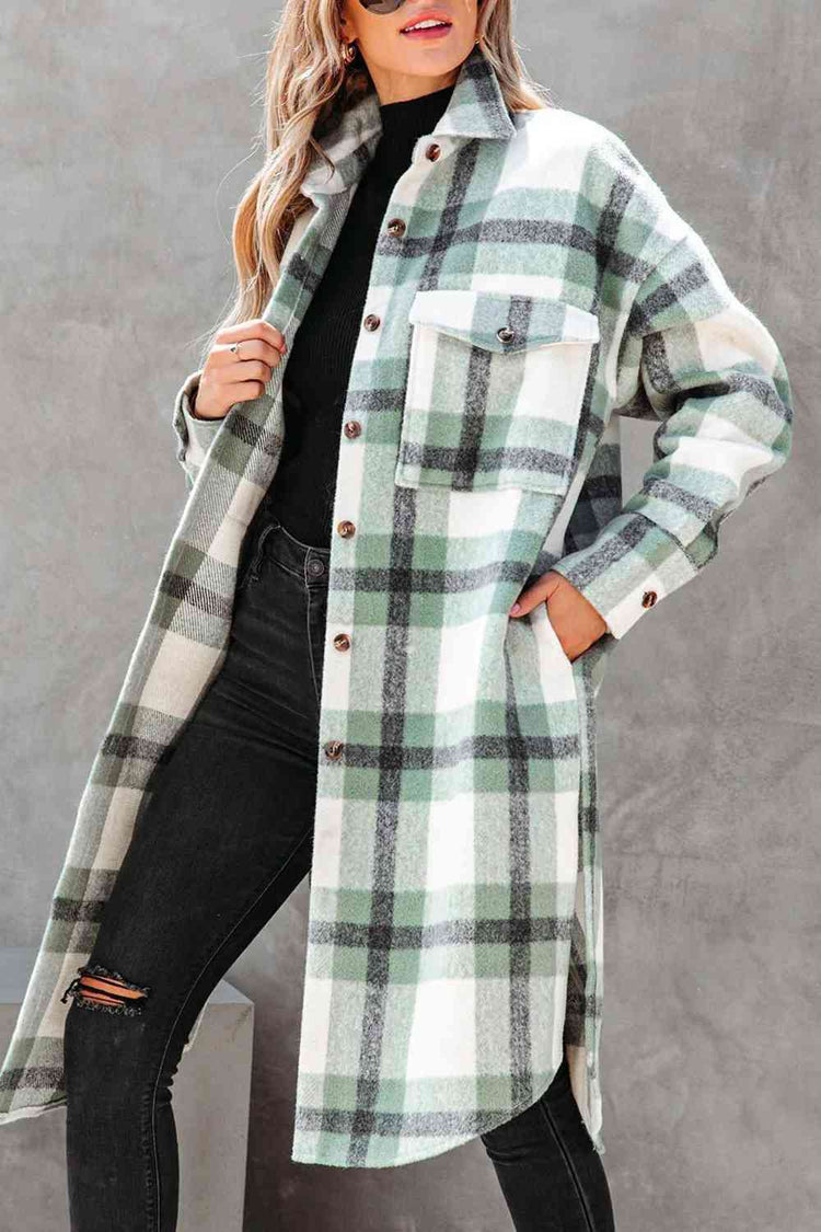 Plaid Collared Button Down Coat