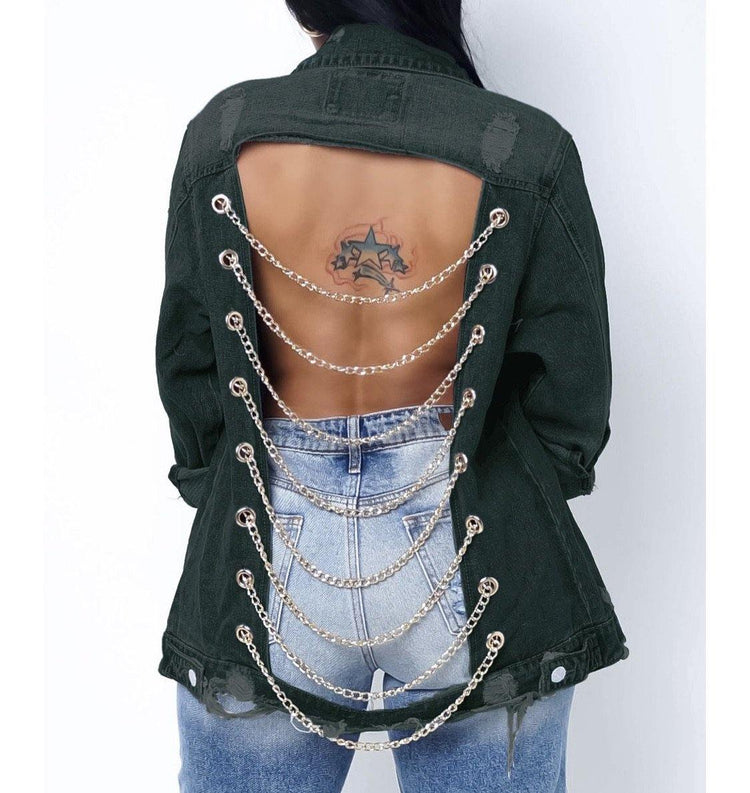 Chained Denim Jacket - HOT SUGAR BOUTIQUE