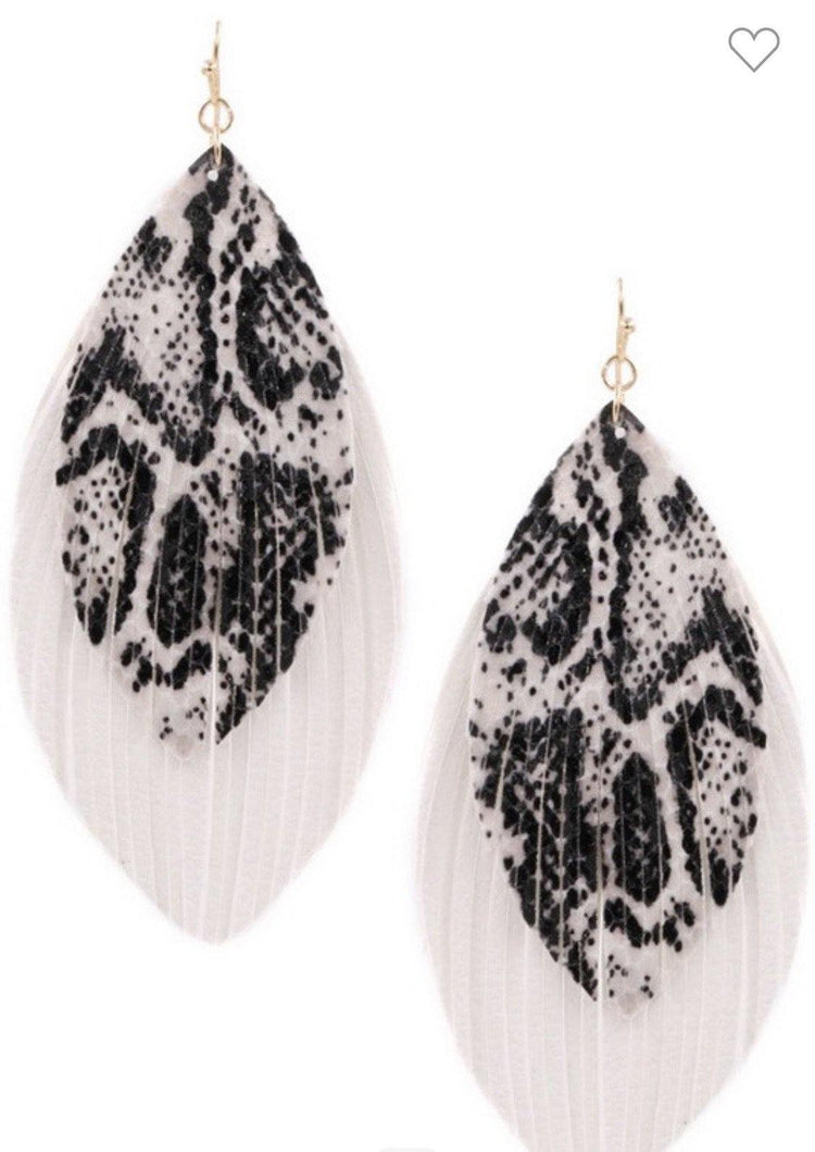 Snake Print Feather Earrings - HOT SUGAR BOUTIQUE